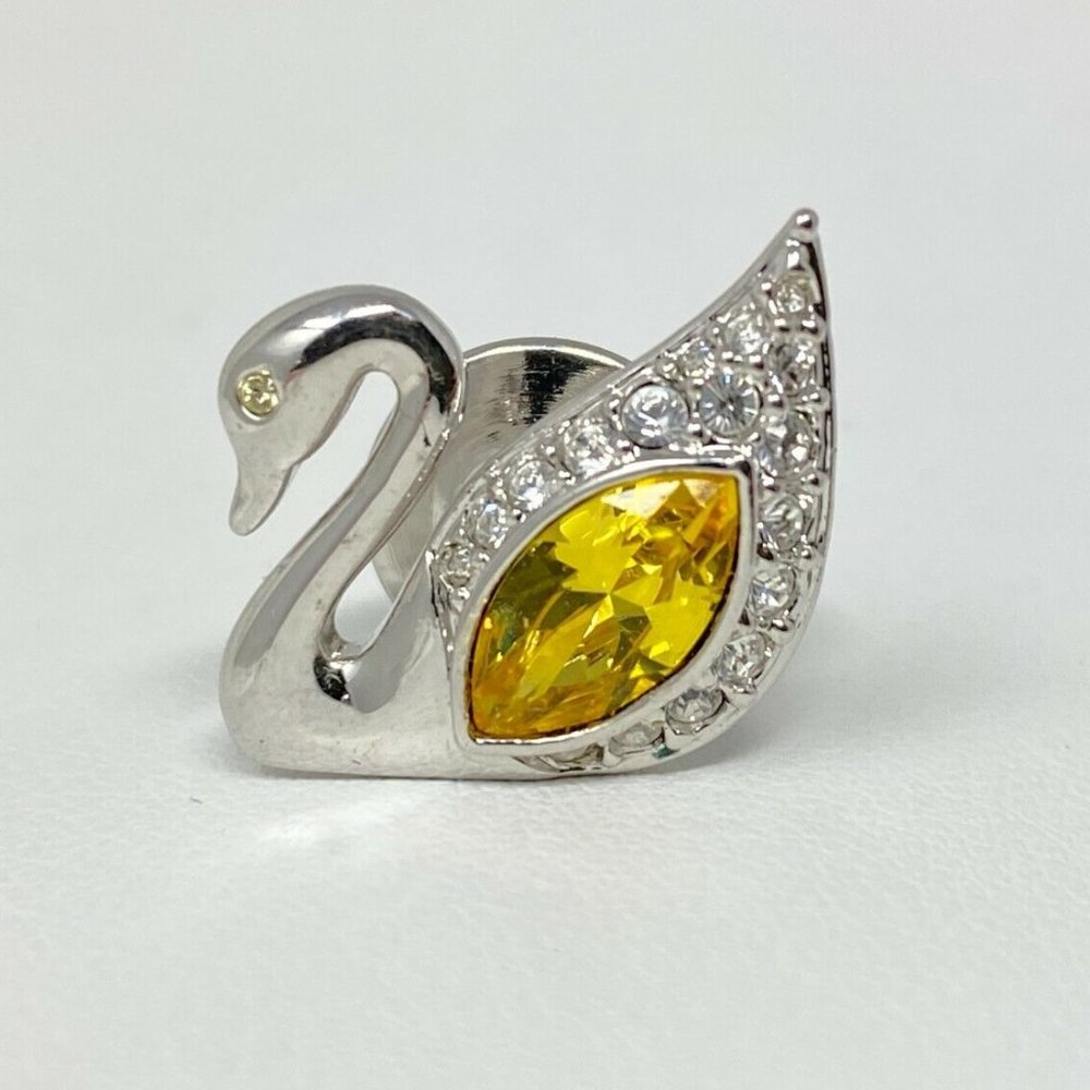 Swarovski Retired Collectors Silver-Tone Iconic Swan Lapel Pin Tie Tac Brand New